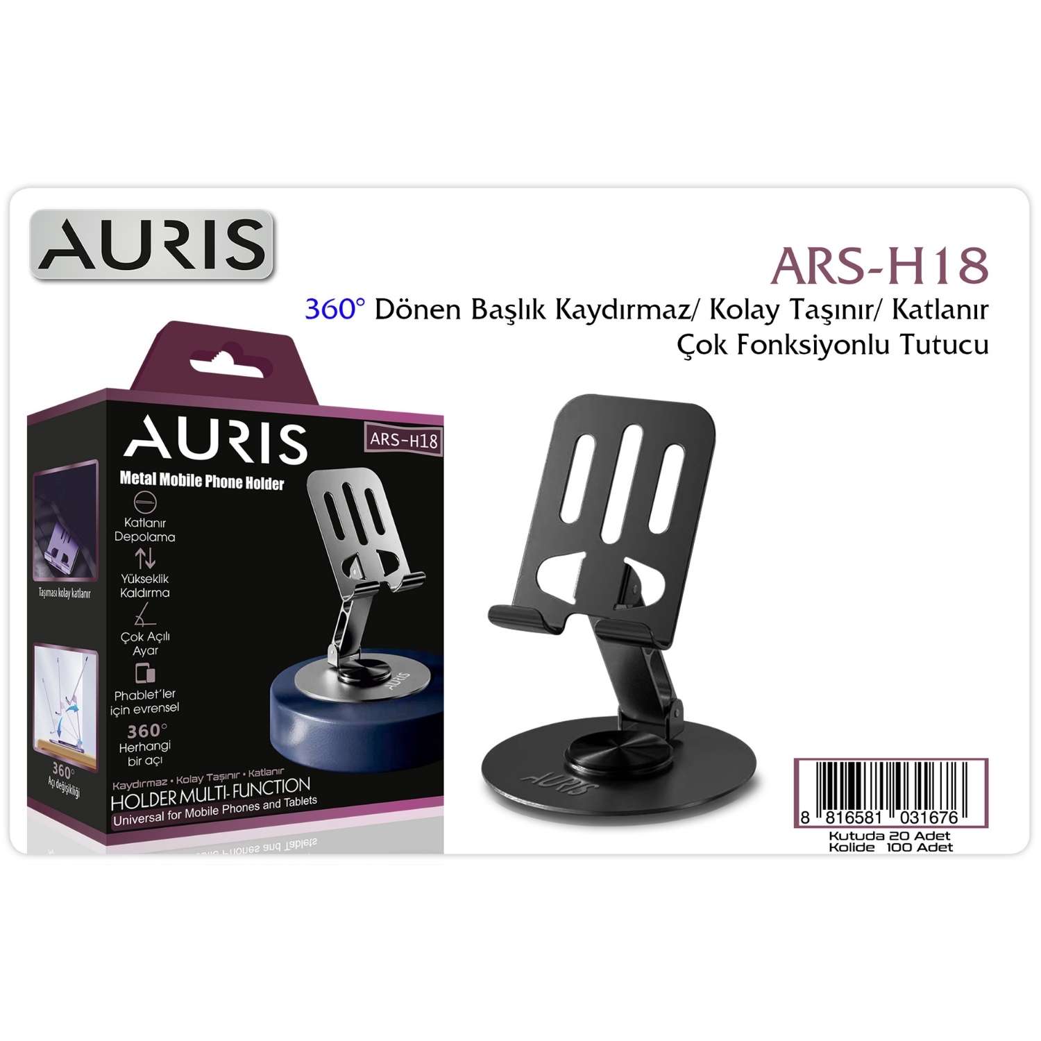 resimler/genel/Auris Metal Masaüstü Telefon Tutucu 360° Döner